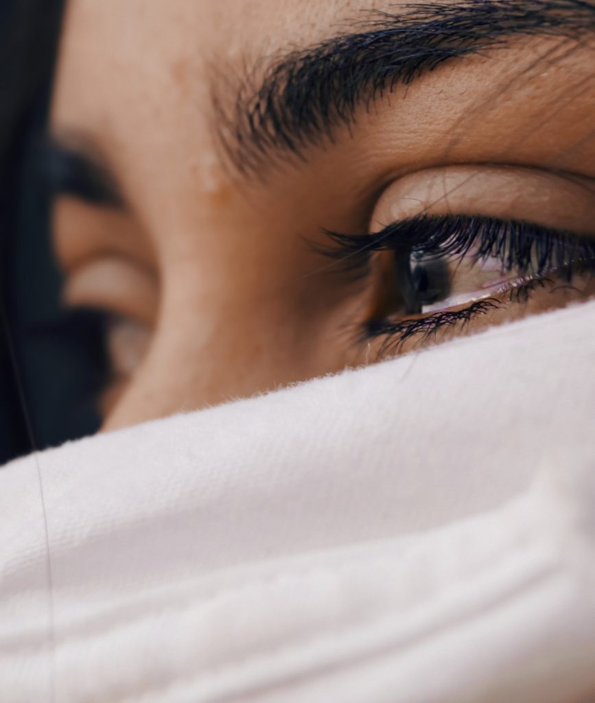 Close-up image of woman with tears in her eyes