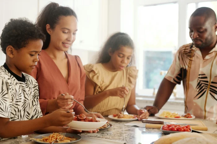 a family having dinner at home
